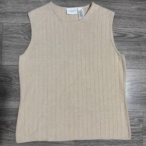 Cotton Liz Claiborne Sport Old Money Beige‎ Ribbed Knit Tank Top Shell Size M